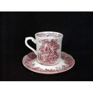 J. G. MEAKIN CUP & SAUCER ROMANTIC ENGLAND (RED) FLAT, 3 1 
