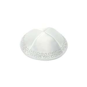  White Terylene Kippah with Leaves and Four Sections 