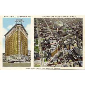 1940s Vintage Postcard Hotel Lincoln and Downtown Indianapolis Indiana