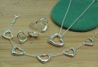 YST90 silver heart pendant bracelet +necklace +earring +ring set 