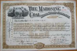 Mahoning Coal Railroad Stock Certificates   10 PIECES  