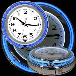   14 Inch Double Ring Neon Clock Blue Outer White Inner