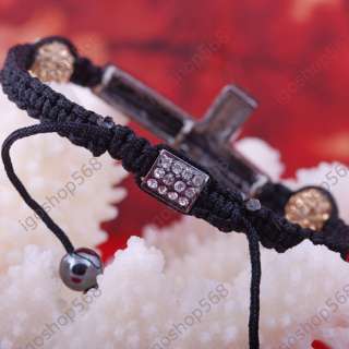 crystal pave disco ball cross magnetite bead bracelet macrame 