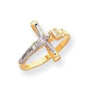  14k Tri color Polished INRI Crucifix Ring   Size 6 