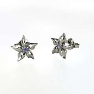   Flower Earrings, Sterling Silver Stud Earrings with Iolite Jewelry