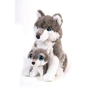    11 Gray Wolf With Baby Plush Stuffed Animal Toy Toys & Games