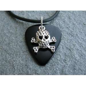  Guitar Pick Necklace with Skull & Cross Bone Charm on 