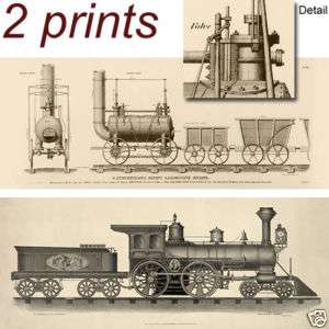 Old railroad steam engine drawings lot   2 large prints  