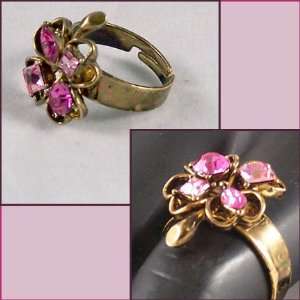  Astonishing Pink Four Leaf Clover Adjustable Ring 
