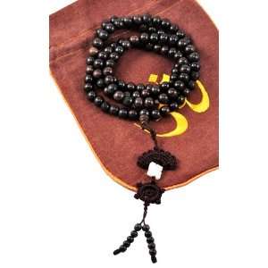  Dark Wooden Buddha Mala Beads Gift Set with Brown Om Hemp 