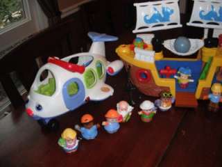 HUGE LITTLE PEOPLE LOT PIRATE SHIP BUS AIRPLANE FIGURES GREAT  