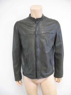 John Varvatos Olive Green Leather Long Sleeve Zip Up Jacket 50  