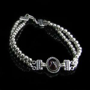 925 Sterling Silver Natural Garnet Linked Bracelet  