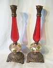 Antique Ornate Silverplate EP Lead Candlesticks   Pair  