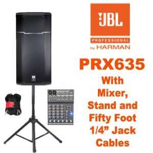  JBL Powered 3 Way 15 PRX635 Speaker Mixer, Stand and 