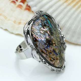 38x28mm Abalone Shell Teardrop Adjustable Ring Size 7.5  