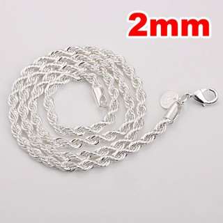 5Size Cable Twisted Rope Silver Necklace 2MM 16 24INCH  