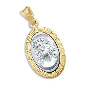  14k Two Tone Gold Jesus Face Plate Pendant Charm New 