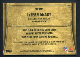 2010 Topps Supreme LeSean McCoy Game Used Jersey Patch Reebok Logo 