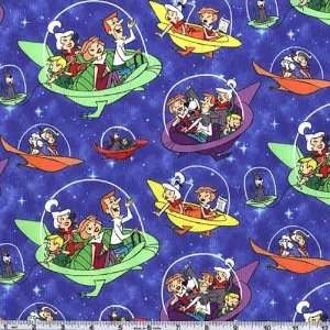 45 Wide The Jetsons Spaceships Blue Fabric By The Yard 