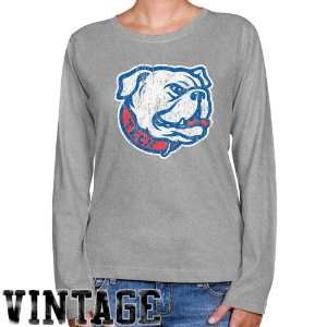 Louisiana Tech Bulldogs Ladies Ash Distressed Logo Vintage Long Sleeve 