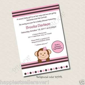 Printable Baby Shower invitation Girl Monkey custom  