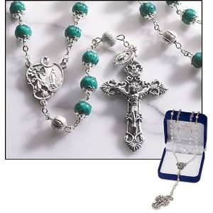 23 Long Paola Carola Catholic Emerald 8mm Marble Rosary Featuring 6mm 