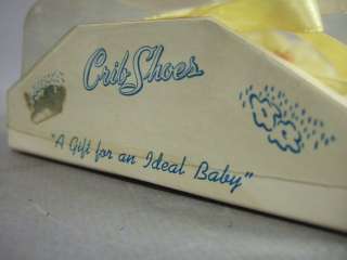 1950s Vintage Crib Shoes Yellow LACY Mrs Days Ideal Baby Shoe NOS 