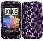 For HTC Wildfire S Cell Phone Purple Leopard With Crystal Bling Cover 