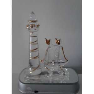  Lighthouse Crystal Sculpture with LED Light Base