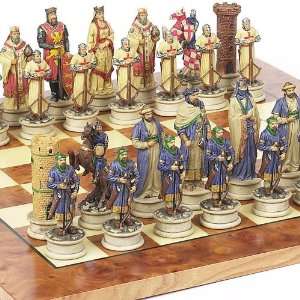  Hand Painted Crusade Chessmen & Agostino Chess Board From 