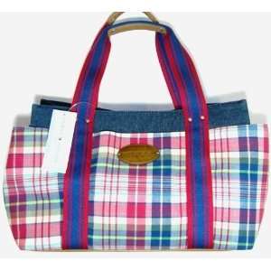  Tommy Hilfiger Md Iconic Tote (Denim/ Red Plaid) Authentic 