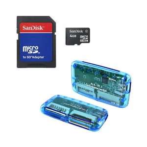  Sandisk 4GB Micro SD Memory Card w SD Adapter & 15 IN 1 Memory Card 