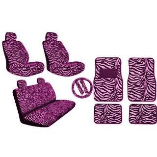 Premium New Style Pink Zebra 15pc Low Back Front Seat Covers, Bench 