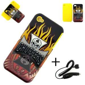  APPLE IPHONE 4 & 4S / 4S 2 IN 1 HYBRID CASE BURNING STEEL CHOPPERS 