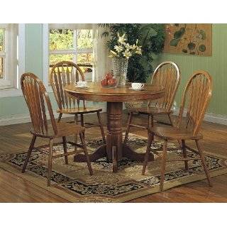 5pc Country Style Oak Finish Wood Round Dining Table +4 Windsor Chair 