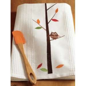  TAG Perched Owl Embossed Waffle Weave Dishtowel