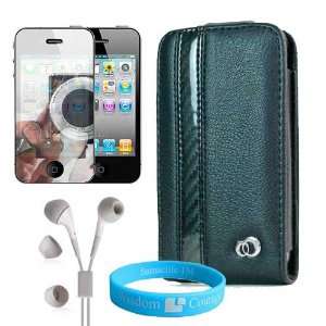 Leatherette Case for Iphone 4 + Mirror Screen Protector + Handsfree 