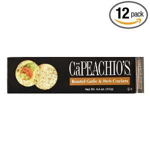 Capeachios Roasted Garlic & Herbs Crackers, 4.4 Ounce Boxes (Pack of 