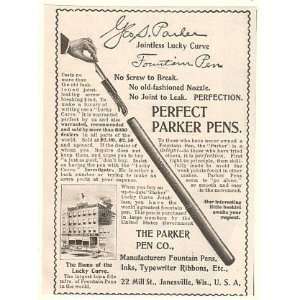  1899 Parker Jointless Lucky Curve Fountain Pen Print Ad 
