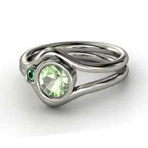 Sheltering Sky Ring, Round Green Amethyst Sterling Silver Ring with 