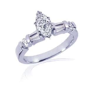  1 Ct Marquise Cut Diamond Engagement Ring Bar Setting 14K 