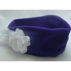  Purple Fleece Winter Headband with White Flower 