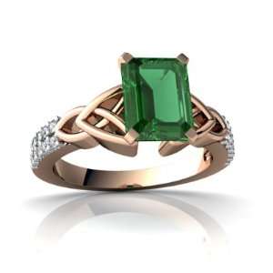  14k Rose Gold Emerald cut Created Emerald Engagement Ring 
