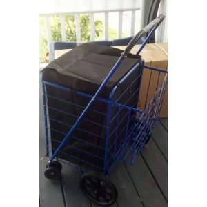  Blue Shopping Folding Cart with Extra small Double Basket 