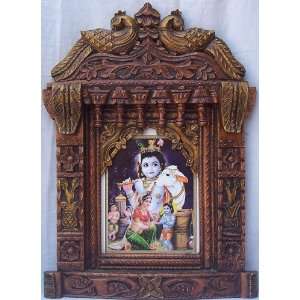 Yashoda & Child Lord Krishna Poster painting in wood craft 