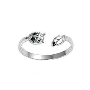 Sterling Silver Fashion Toe Ring   Bug and Leaf with Clear and Emerald 