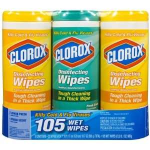 Clorox Disinfecting Wipes Value Pack Fresh/Lemon 105 ct, 3pk (Pack of 