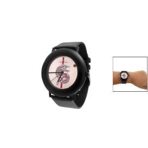   Black Faux Leather Band Round Dial Case Wristwatch