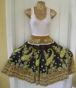 India Peasant Gypsy Skirt Boho Paisley Sequins Full Swing Chan Luu 